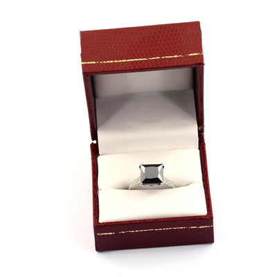 2 Cts Princess Cut Black Diamond Solitaire Ring with White Diamond Accents - ZeeDiamonds