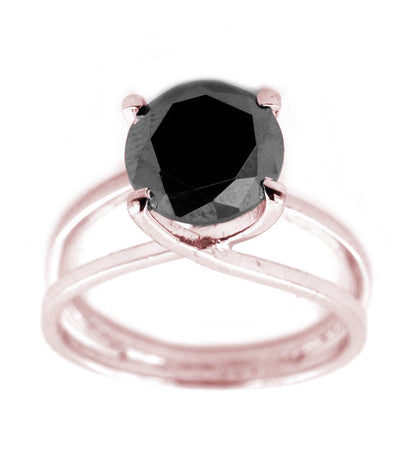 2 Ct Round Cut Black Diamond Great Shine Solitaire Ring In Rose Gold - ZeeDiamonds