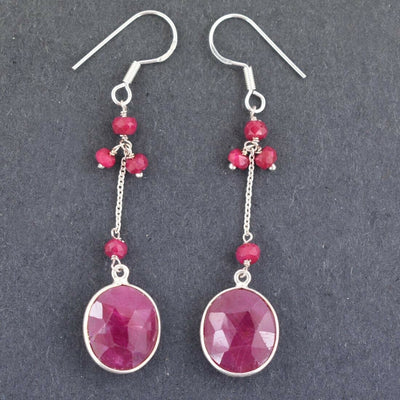 29.35 Cts Unique Natural African Ruby Gemstone 925 Sterling Silver Earrings - ZeeDiamonds