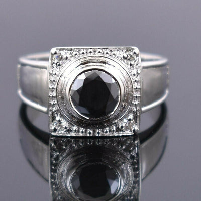 1 Ct Black Diamond with White Diamond Accents Solitaire Fancy Ring - ZeeDiamonds