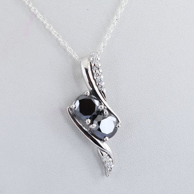 Certified Black Diamond Solitaires Pendant With White Diamond Accents - ZeeDiamonds