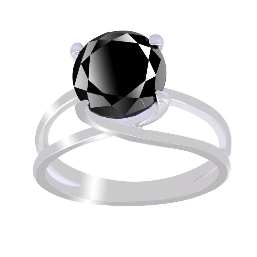 3.2 Ct Certified Round Brilliant Cut Black Diamond Designer Ring-Great Brilliance! - ZeeDiamonds