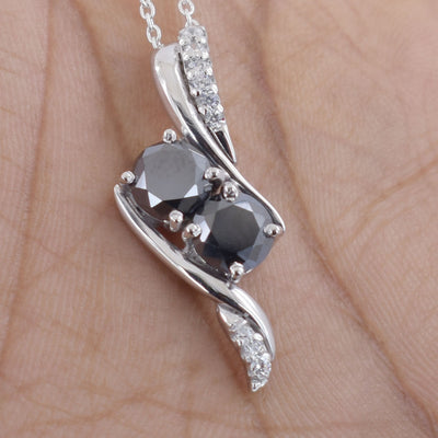 Certified Black Diamond Solitaires Pendant With White Diamond Accents - ZeeDiamonds