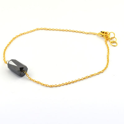 3 Ct, 9-6 mm Pipe Cut Black Diamond Silver Chain Bracelet In Yellow Gold Finish - ZeeDiamonds