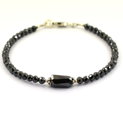 20-22 Cts Pipe Cut Black Diamond Beads Silver Clasp Bracelet - ZeeDiamonds