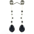 Blue Sapphire Gemstone with Black Diamond 925 Silver Dangler Earrings - ZeeDiamonds