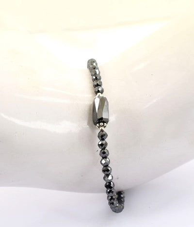 20-22 Cts Pipe Cut Black Diamond Beads Silver Clasp Bracelet - ZeeDiamonds