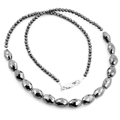 Round and Drum Shape Certified Black Diamond Beads Necklace in 925 Silver - ZeeDiamonds