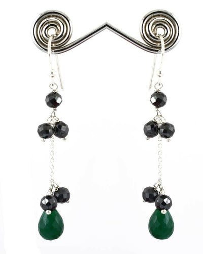 Black Diamond with Emerald Gemstone Chain Earrings For Women Gift - ZeeDiamonds