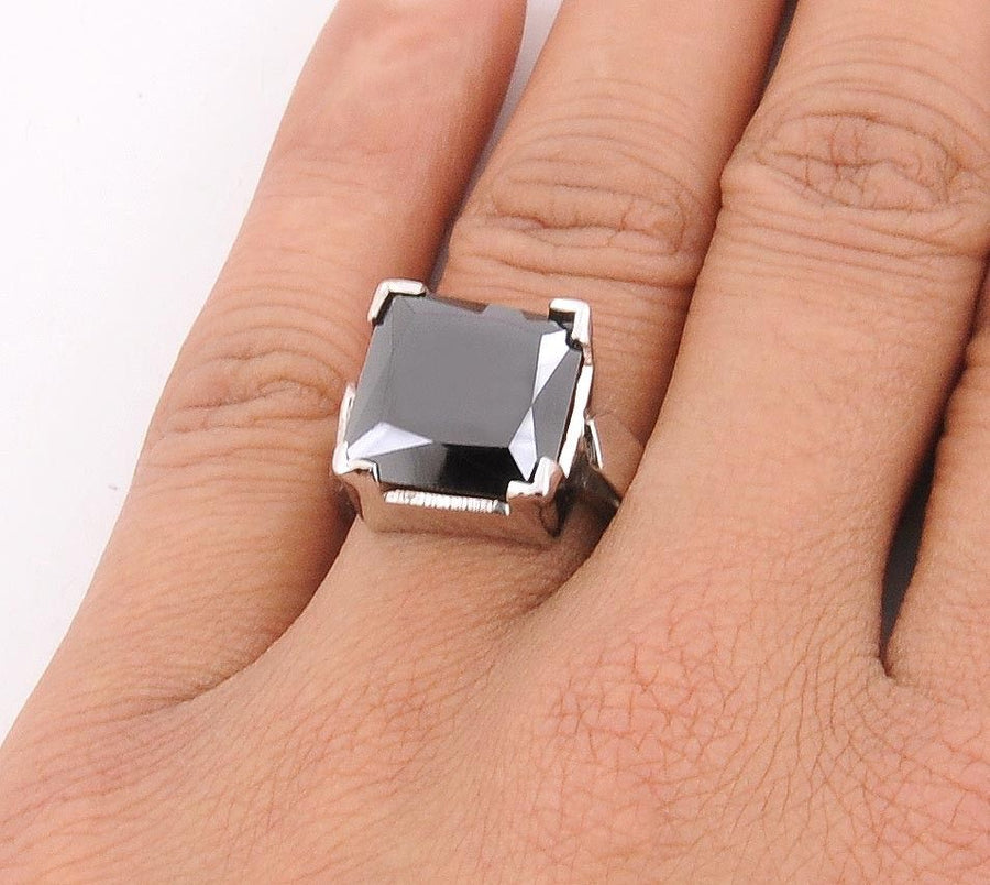 3 Carats Certified Princess Cut Black Diamond Men's Ring - ZeeDiamonds