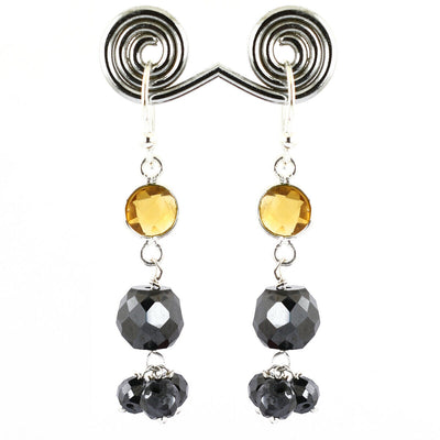 Black Diamond Dangler Chain Earrings With Citrine Gemstone - ZeeDiamonds