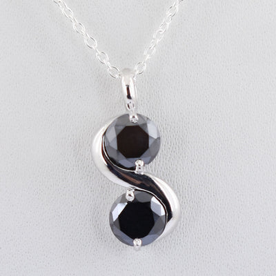 2 Ct, Black Diamond Solitaire Two Stone Pendant in Elegant Style - ZeeDiamonds