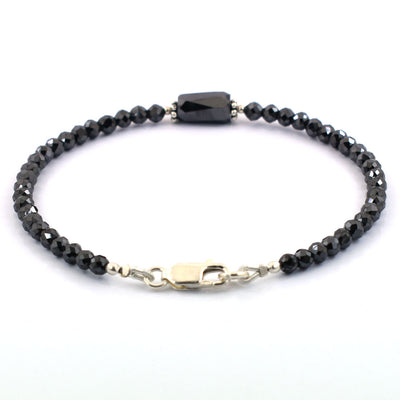 20-22 Cts Pipe Cut Black Diamond Beads Silver Clasp Bracelet - ZeeDiamonds