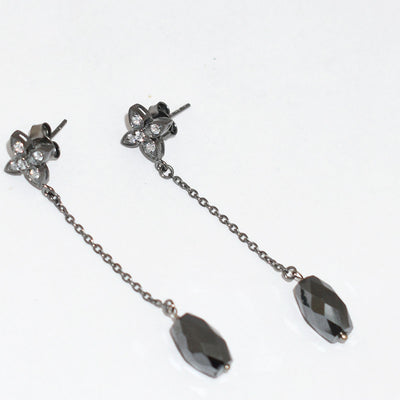9 mm x 6 mm Black Diamond Studs, Drop Earring With Diamonds Accents - ZeeDiamonds