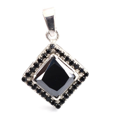 4.60 Ct, Princess Cut Black Diamond Designer Pendant with Black Diamond Accents - ZeeDiamonds