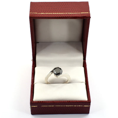 2 Carats Round Cut Black Diamond Engagement Ring In Sterling Silver - ZeeDiamonds