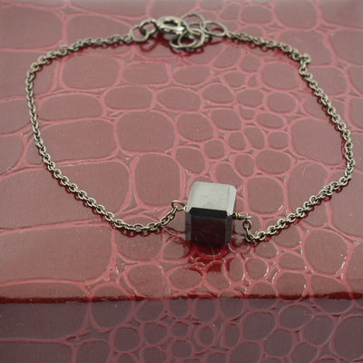 6.95 Cts Cube Shape Certified Black Diamond Silver Chain Bracelet - ZeeDiamonds