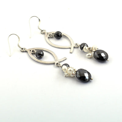 30.00 Ct Black Diamond With Pearl Dangler Drop Earring - ZeeDiamonds