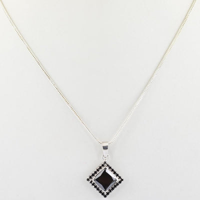 4.60 Ct, Princess Cut Black Diamond Designer Pendant with Black Diamond Accents - ZeeDiamonds