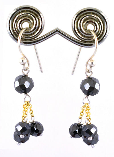 5 mm Round Shape Black Diamond Dangler Earrings In 925 Silver - ZeeDiamonds