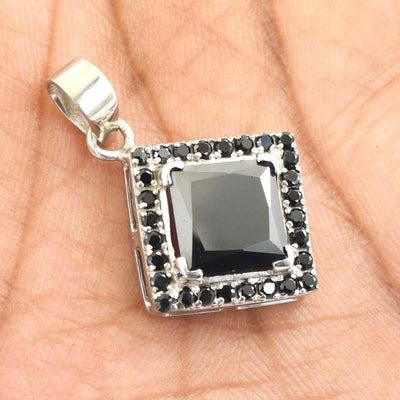 4.60 Ct, Princess Cut Black Diamond Designer Pendant with Black Diamond Accents - ZeeDiamonds