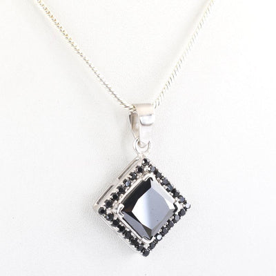 4.60 Ct, Princess Cut Black Diamond Designer Pendant with Black Diamond Accents - ZeeDiamonds