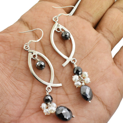 30.00 Ct Black Diamond With Pearl Dangler Drop Earring - ZeeDiamonds