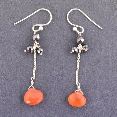 Black Diamond & Carnelian Drops Dangler Earrings - ZeeDiamonds