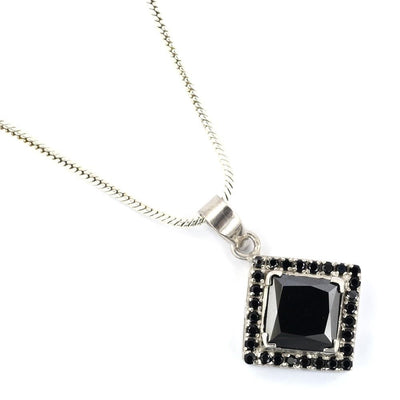 4.60 Ct, Princess Cut Black Diamond Designer Pendant with Black Diamond Accents - ZeeDiamonds