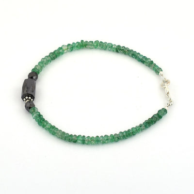 25 Cts Black Diamond & Emerald Gemstone Beads Sterling Silver Bracelet - ZeeDiamonds