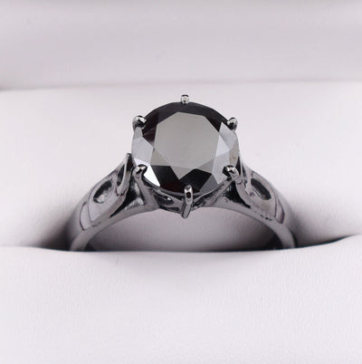2.50 Cts Round Brilliant Cut Black Diamond Solitaire Ring In Black Finish - ZeeDiamonds