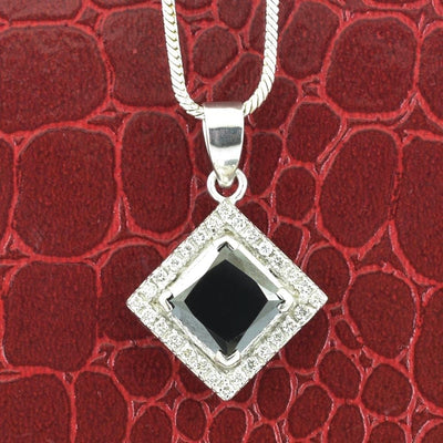 4 Ct, Princess Cut Black Diamond Pendant With White Topaz Accents - ZeeDiamonds