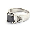 3 Cts Princess Cut Black Diamond Solitaire Ring with White Diamonds Accents - ZeeDiamonds