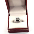 3 Cts Princess Cut Black Diamond Solitaire Ring with White Diamonds Accents - ZeeDiamonds