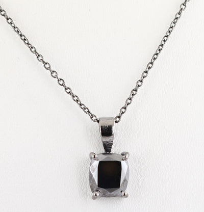 3 Ct Certified Black Diamond Cushion Cut Pendant, Excellent Shine & Luster - ZeeDiamonds