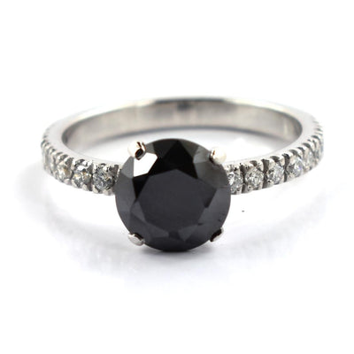 2 Ct Black Diamond  Solitaire Ring with White Diamond Accents - ZeeDiamonds