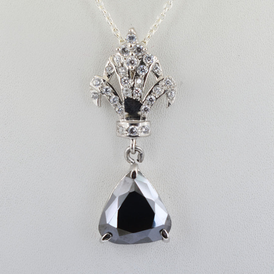 7 Ct Trillion Shape Black Diamond Pendant With Diamond Accents - ZeeDiamonds