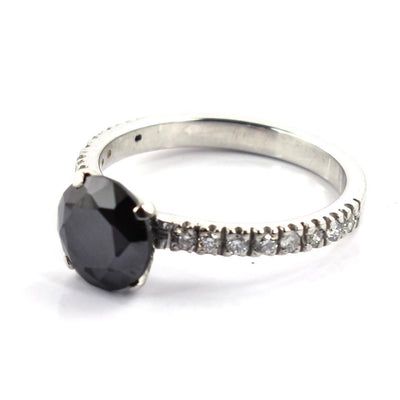 2 Ct Black Diamond  Solitaire Ring with White Diamond Accents - ZeeDiamonds