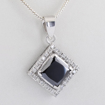 4 Ct, Princess Cut Black Diamond Pendant With White Topaz Accents - ZeeDiamonds