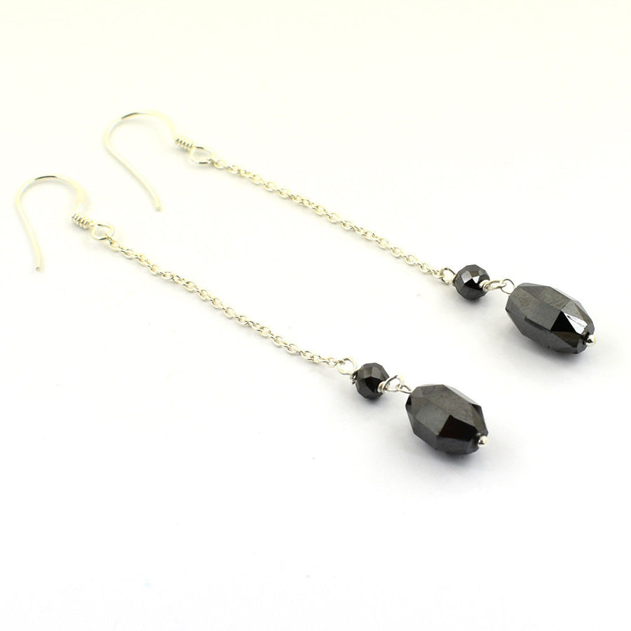 10.00 Ct Certified Black Diamond Dangler Drop Earrings in Sterling Silver - ZeeDiamonds