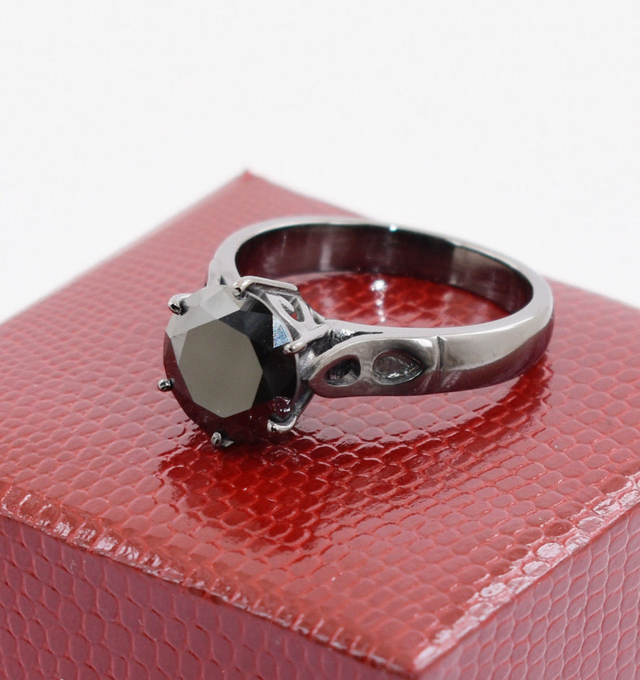 2.50 Cts Round Brilliant Cut Black Diamond Solitaire Ring In Black Finish - ZeeDiamonds