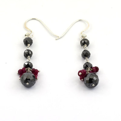 17.00 Ct Black Diamond & Ruby Dangler Drop Earrings - ZeeDiamonds