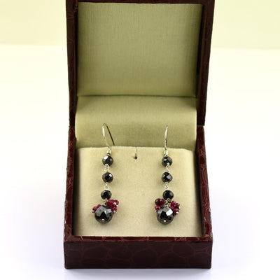 17.00 Ct Black Diamond & Ruby Dangler Drop Earrings - ZeeDiamonds