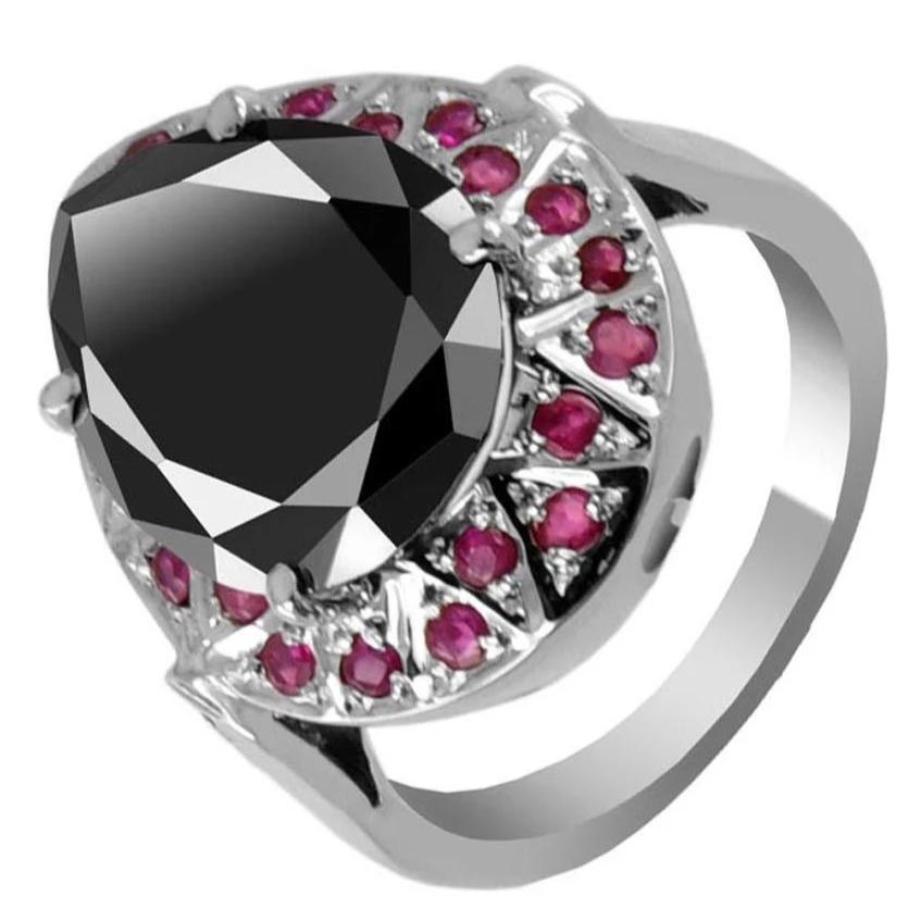 3 Ct AAA Certified Black Diamond Ring in 925 Silver With Ruby Accents - ZeeDiamonds