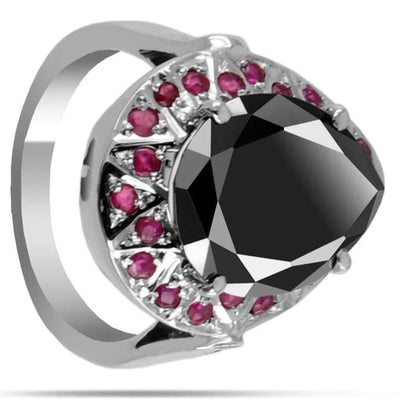 3 Ct AAA Certified Black Diamond Ring in 925 Silver With Ruby Accents - ZeeDiamonds