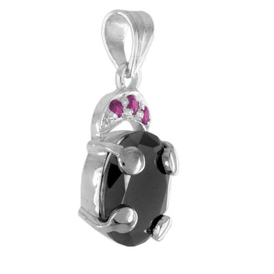 5 Ct Oval Shape Black Diamond Pendant With Ruby Accents - ZeeDiamonds