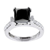 1.7 Ct Princess Cut Black Diamond Designer Ring with White Diamonds Accents - ZeeDiamonds