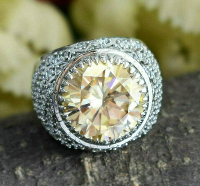 RARE 17.90 Ct Champagne Diamond Heavy Ring With Diamonds Accents, Great Shine & Luster WATCH VIDEO - ZeeDiamonds