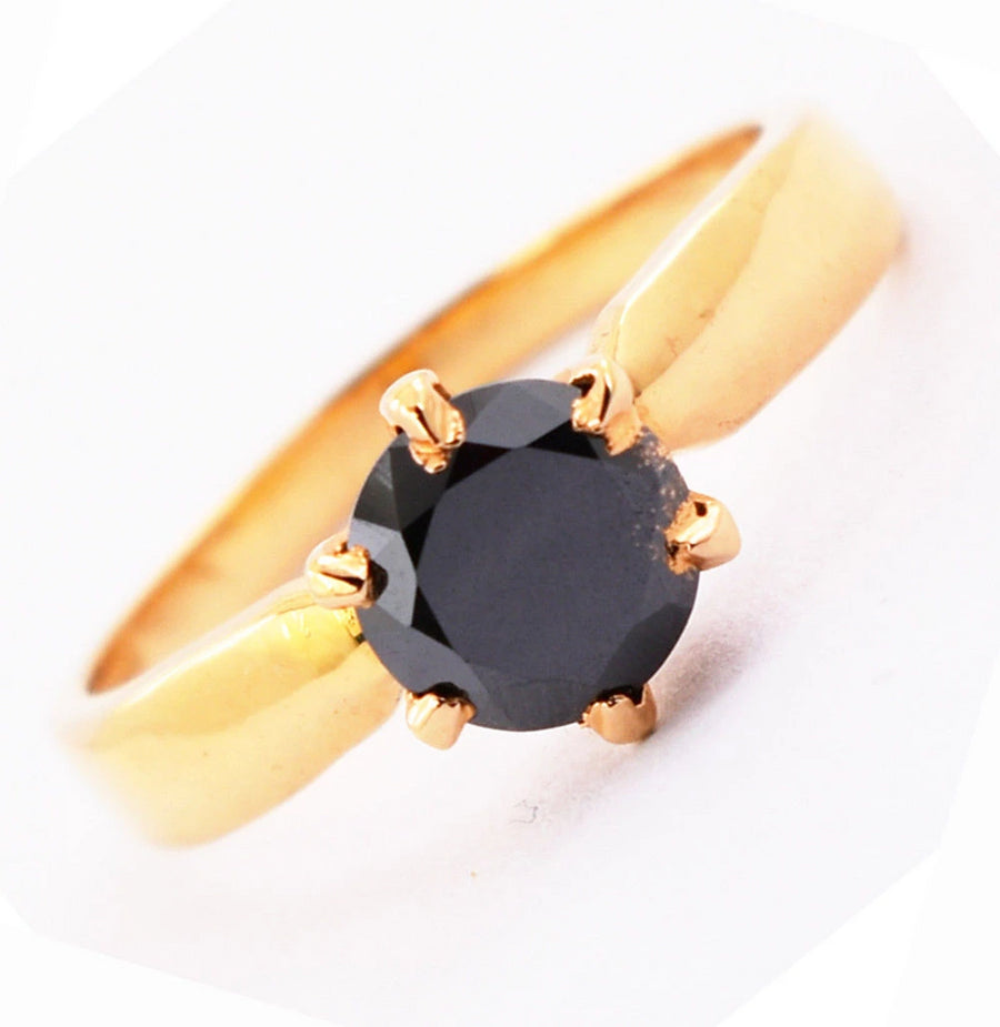 1.50 Ct Round Cut 100% Certified Black Diamond Solitaire Ring In Yellow Gold Finish - ZeeDiamonds