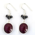 African Ruby Gemstone Dangler Earrings with Black Diamond 100% Certified - ZeeDiamonds